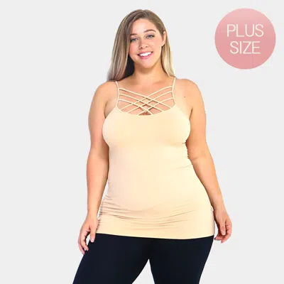 Truedames Plus Size Seamless Triple Criss-cross Front Cami Tank Top In Neutral
