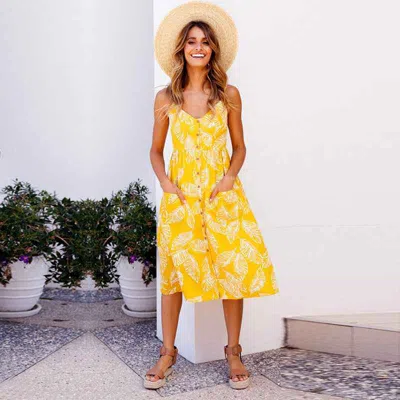 Truedames Plus Size Sexy Suspender Beach Dress & Summer Robe In Yellow