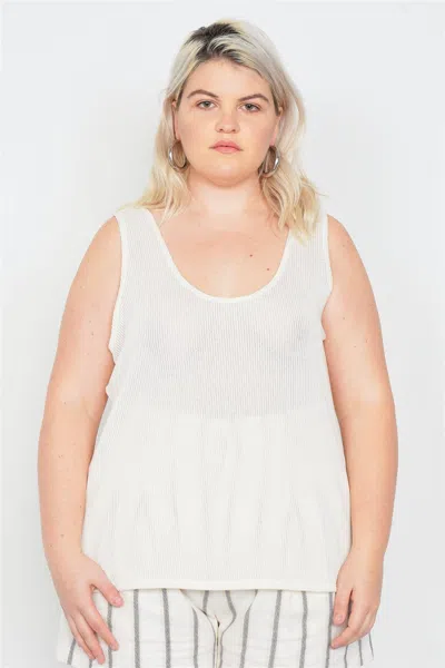 Truedames Plus Size Sheer Ivory Ribbed Causal Tank Top In White