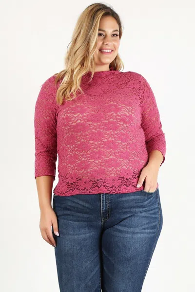 Truedames Plus Size Sheer Lace Fitted Top In Multi