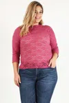 Truedames Plus Size Sheer Lace Fitted Top In Pink