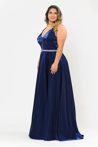 Truedames Plus Size Shinny Dress In Blue