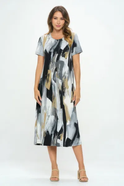 Truedames Plus Size Short Sleeve Bns Long Dress In Gray