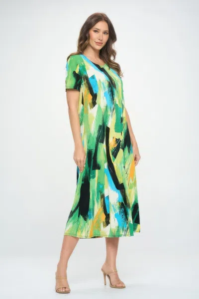 Truedames Bns Brush Stroke Print Tank Long Dress In Green