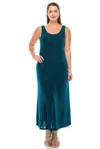 Truedames Plus Size Sleeveless Solid Acetate Long Maxi Dress In Blue