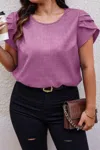 Truedames Plus Size Solid Round Neck Fold Short Sleeve Shirt In Purple