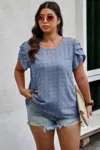Truedames Plus Size Solid Swiss Dots Short Sleeve Blouse In Blue