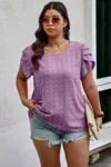 Truedames Plus Size Solid Swiss Dots Short Sleeve Blouse In Purple