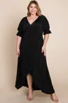 Truedames Plus Size Solid Venezia Faux Wrap Maxi Dress In Black