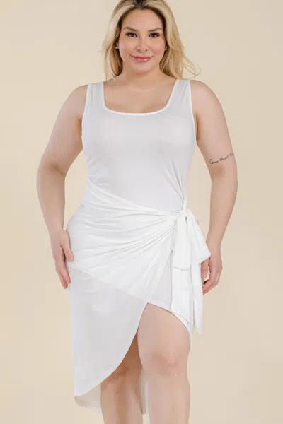 Truedames Plus Size Solid Wrap Front Tie Side Midi Dress In White
