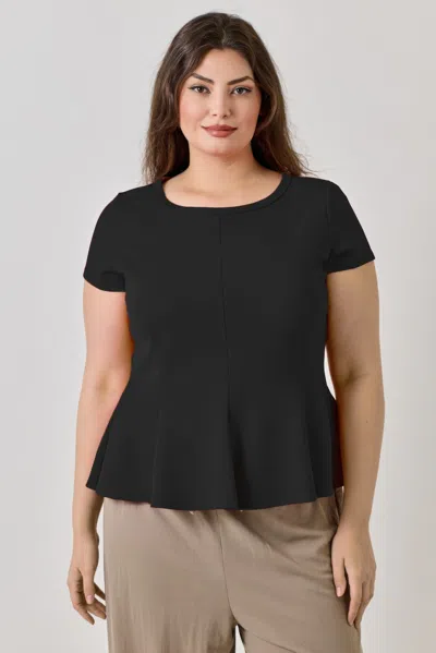 Truedames Plus Size Ss Scuba Crepe Peplum Top In Black