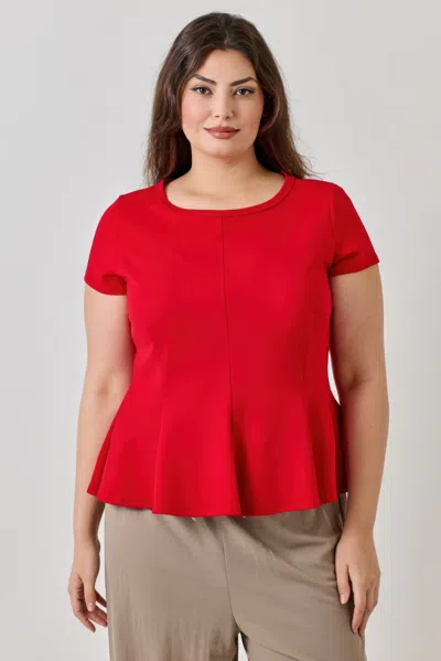 Truedames Plus Size Ss Scuba Crepe Peplum Top In Red