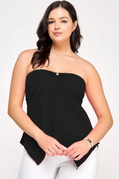 Truedames Plus Size Strapless O-ring Asymmetric Top In Black