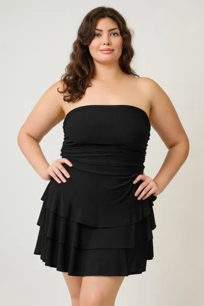 Truedames Plus Size Strapless Tiered Ruffle Dress In Black
