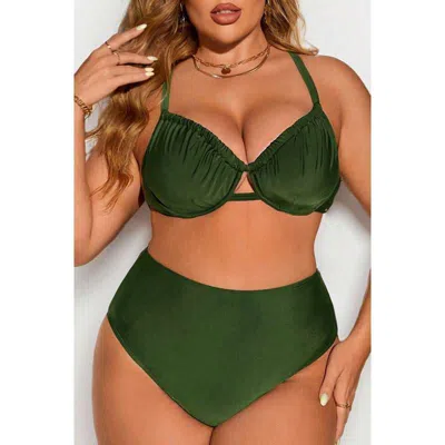 Truedames Plus Size Swimsuit Women, Solid Colors, Gathered Pleats, Sexy Split Bikini, Popular Swimsuit Women In Green