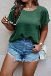 Truedames Plus Size Swiss Dot Solid Round Neck Loose Shirt In Green