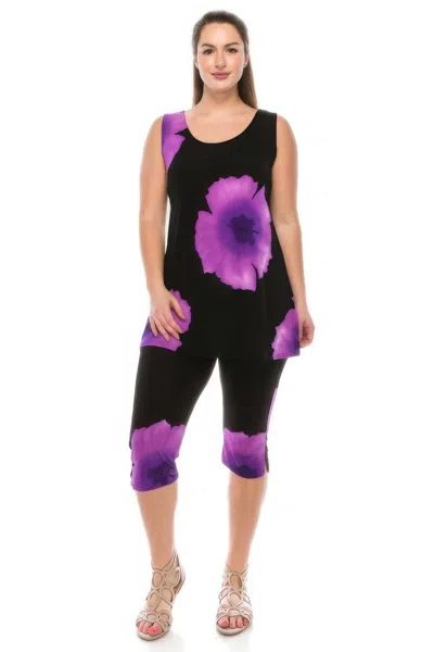 Truedames Plus Size Tank Capri Pant Set In Purple