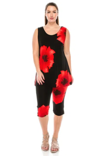 Truedames Plus Size Tank Capri Pant Set In Red
