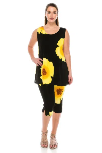 Truedames Plus Size Tank Capri Pant Set In Yellow
