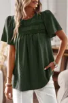 Truedames Plus Size Temperament Solid Short Sleeves Top In Green