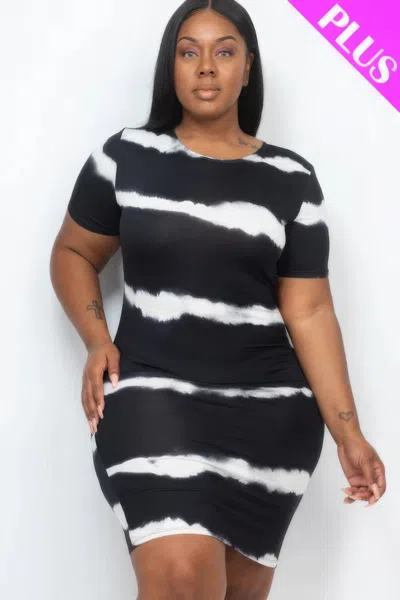 Truedames Plus Size Tie-dye Print Bodycon Dress In Black
