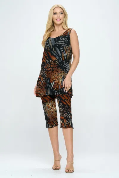 Truedames Plus-size Two-piece Tank & Capri Lounge Set In Brown