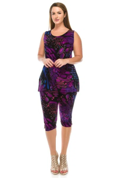 Truedames Plus-size Two-piece Tank & Capri Lounge Set In Multi