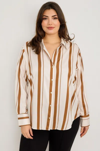 Truedames Plus Size Vertical Stripe Button Down Blouse In Animal Print