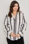Truedames Plus Size Vertical Stripe Button Down Blouse In Black