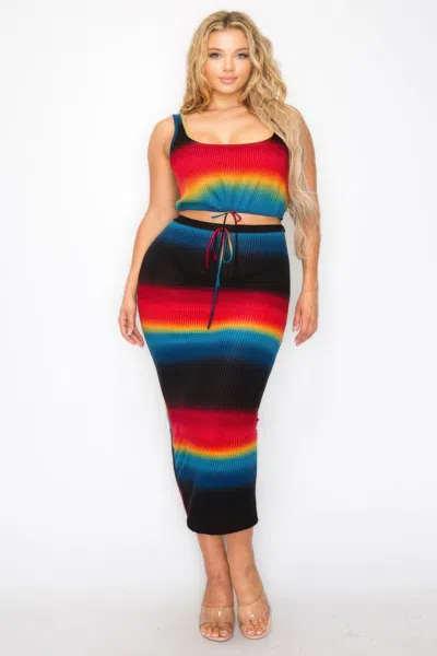 Truedames Plus Sleeveless Tie Dye Stripe 2 Piece Skirt Set In Multi