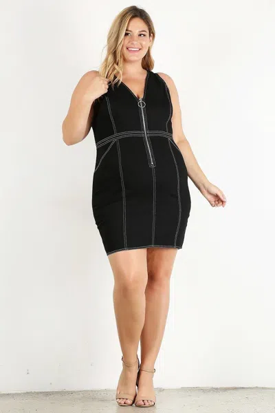 Truedames Plus Solid Bodycon Mini Dress In Black