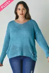 Truedames Plus Solid Round Neck Sweatrer In Multi