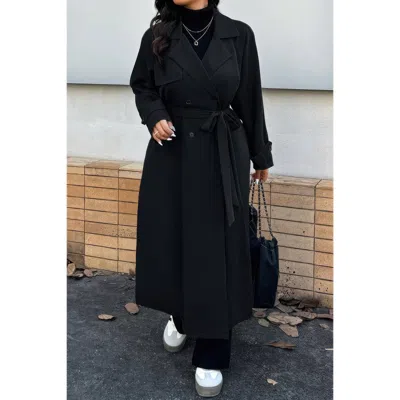 Truedames Plus Stand Collar Double Breasted Long Body Coat In Black