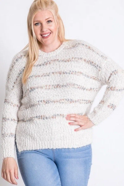 Truedames Plus Sweater With Stripe Detail In White