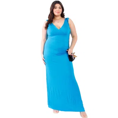 Truedames Plus V-neck Sleeveless Maxi Dress In Blue