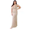 Truedames Plus V-neck Sleeveless Maxi Dress In Neutral