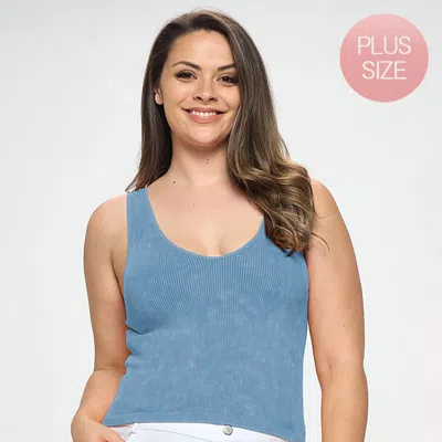 Truedames Plus - Womens Seamless Reversible Stonewashed Ribbed Tank In Blue