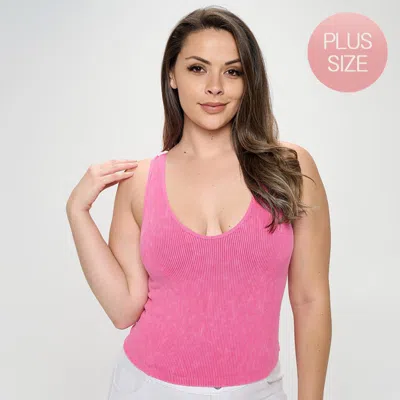 Truedames Plus - Womens Seamless Reversible Stonewashed Ribbed Tank In Pink