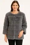 Truedames Plush Camel Faux Fur Jacket In Gray