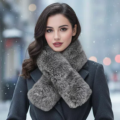 Truedames Plush Faux Fur Winter Scarf In Black