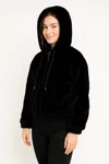Truedames Plush Zip-up Hooded Jacket In Black