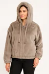 Truedames Plush Zip-up Hooded Jacket In Gray