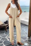 Truedames Pocketed Spaghetti Strap Loose Sleeveless Jumpsuit In Neutral