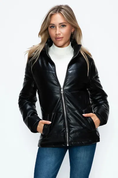 Truedames Pocketed Zip Up Puffer Jacket With Removable Hood In Black