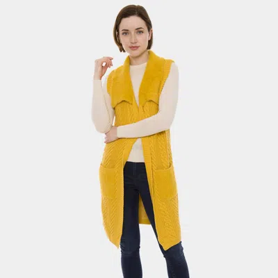 Truedames Pockets And Abstract Printed Back Two-tone Knit Vest In Yellow