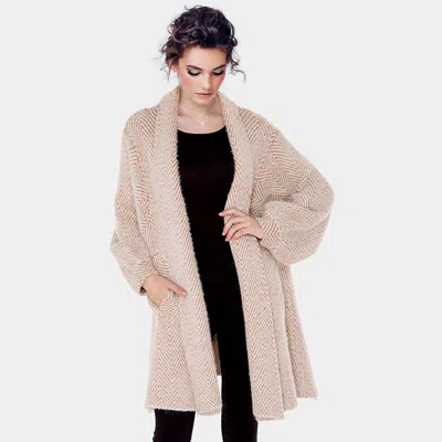 Truedames Pockets In Front Zigzag Patterned Soft Knit Cardigan In Neutral