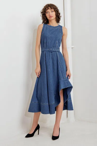 Truedames Poet's Muse Denim Woven Midi Dress In Blue