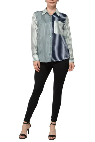 Truedames Pointed Collar Neckline Long Sleeves Buttoned Cuffs Chest Pocket Striped Button Down Shirt In Multi