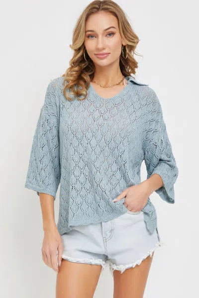 Truedames Pointelle Knit Top In Blue