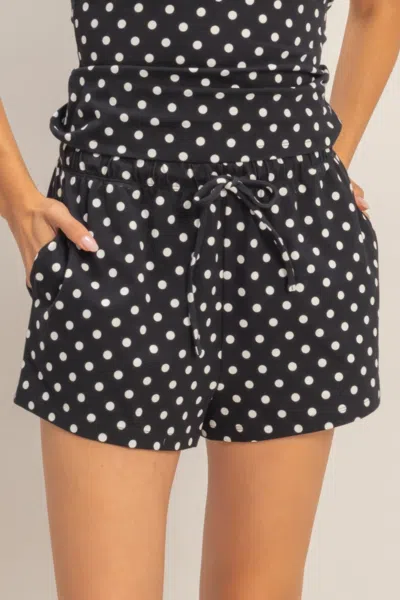 Truedames Polka Dot Drawstring Shorts In Black
